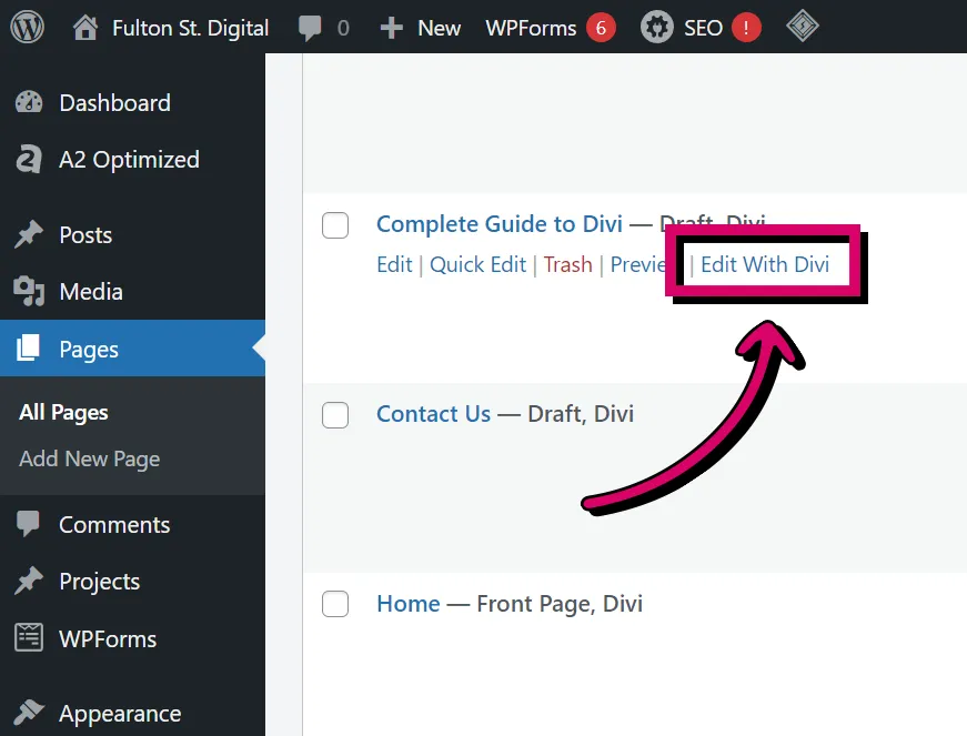Screenshot 2024-02-09 230317 copy Screenshot of Edit with Divi button in WordPress