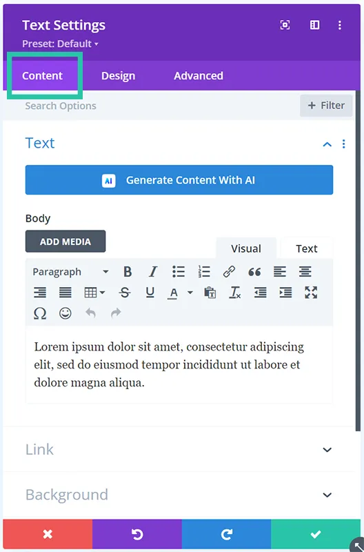 Screenshot 2024-02-10 005947 copy Content Tab in Divi