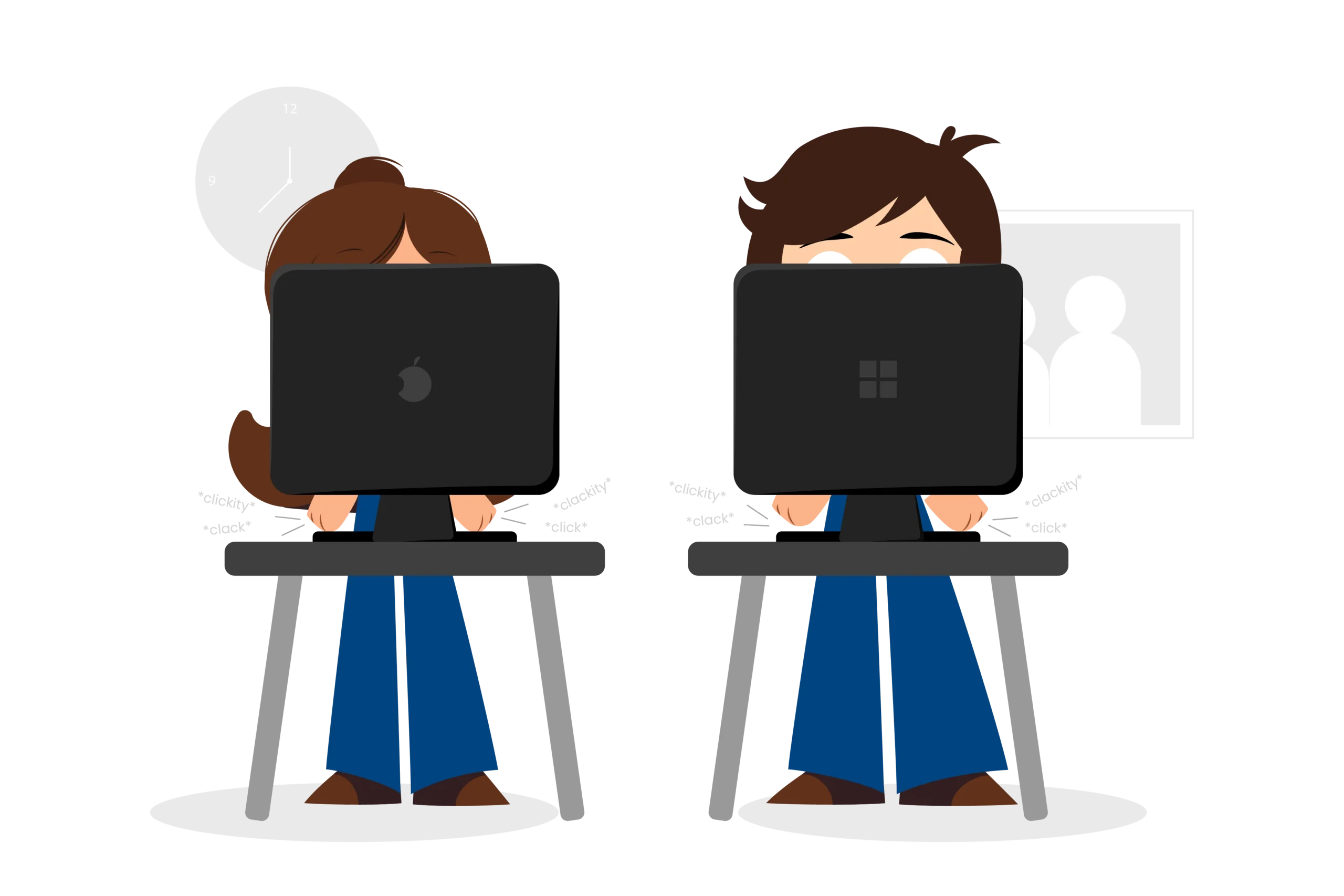 illustration of Matt and Tory typing on computers