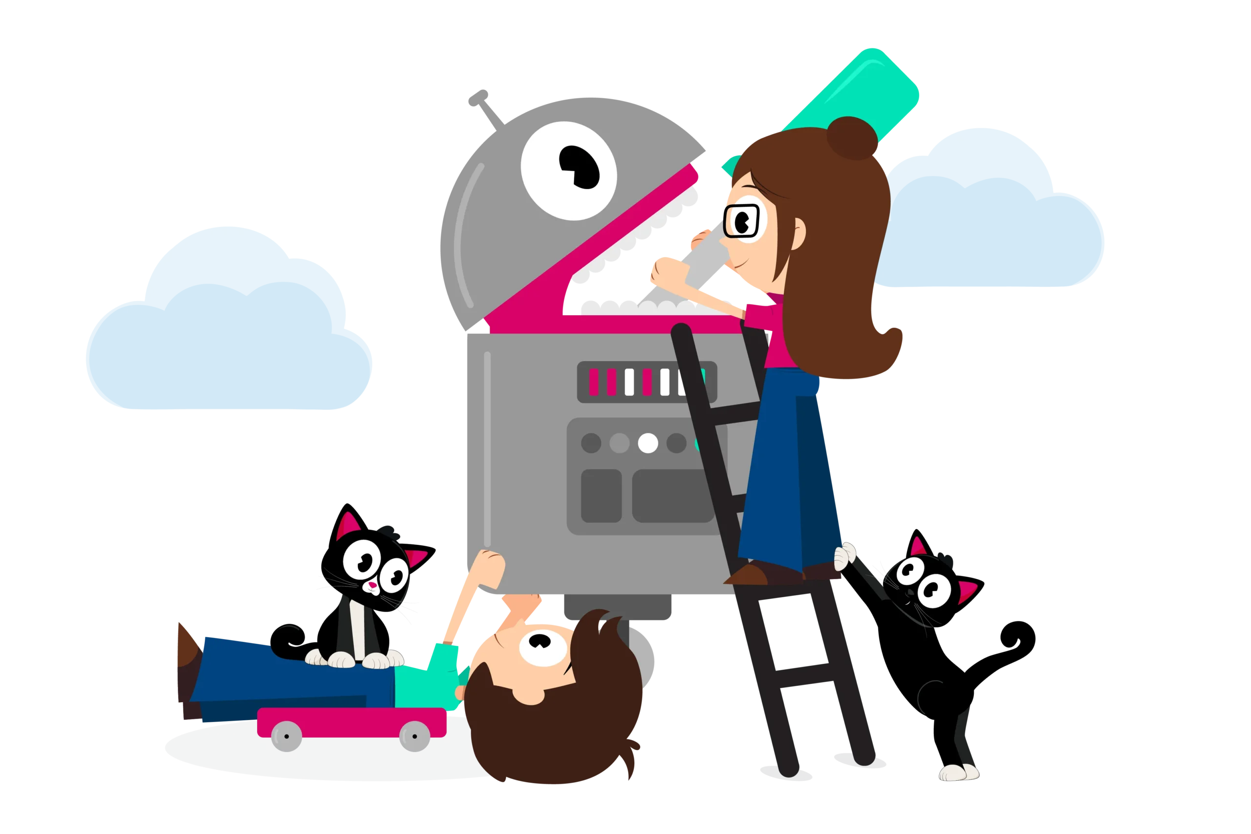 illustration of two people customizing a robot