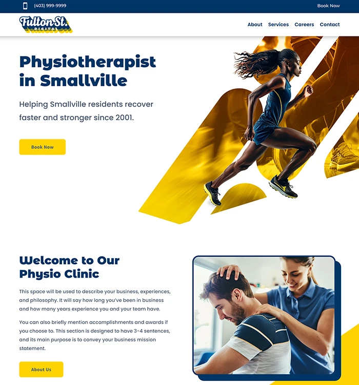 Physiotherapist website homepage screenshot
