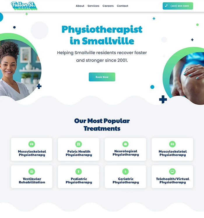 Physiotherapist website homepage screenshot