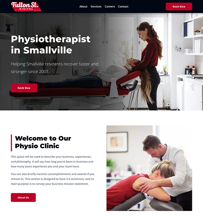 Physiotherapist website homepage screenshot