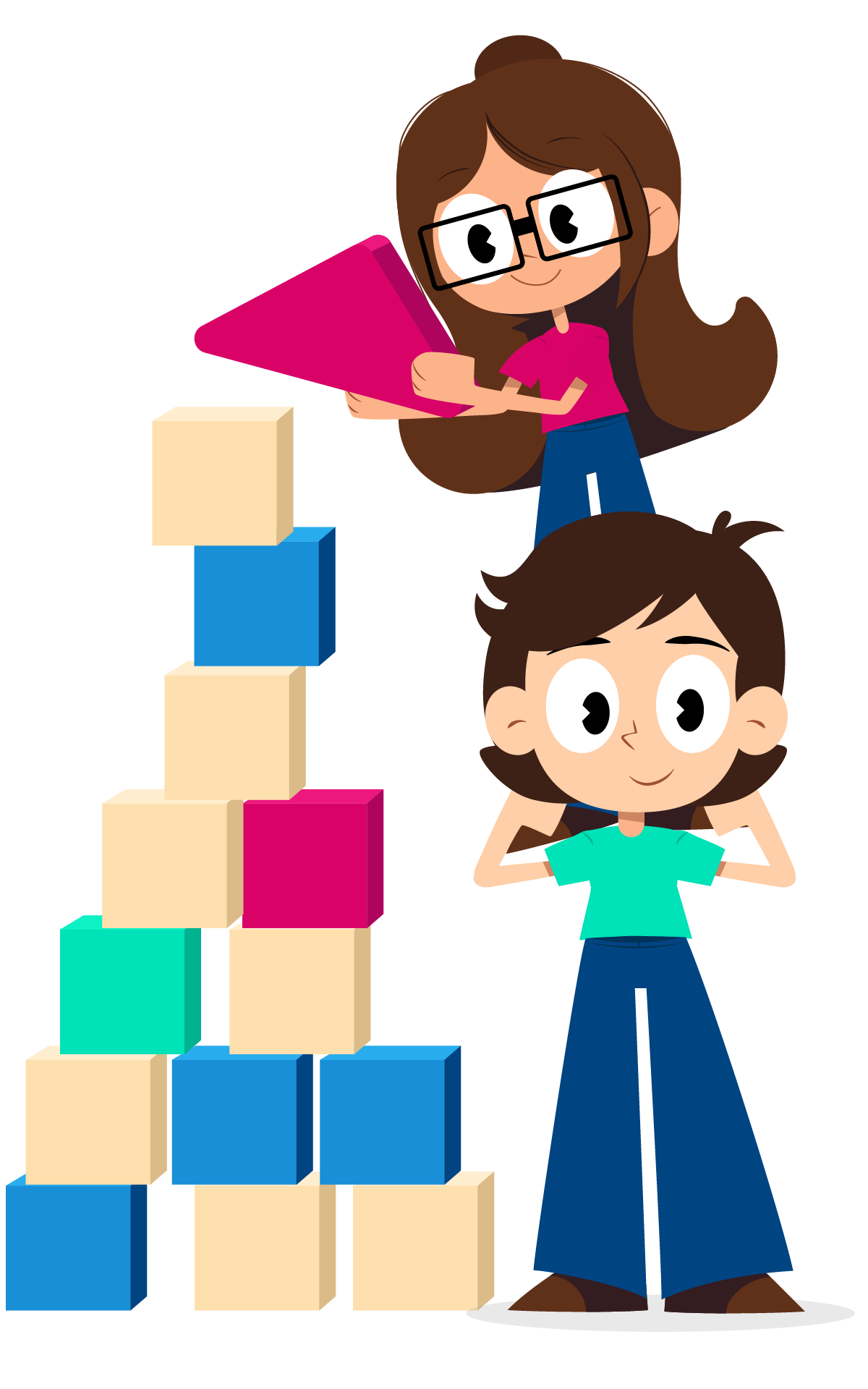 illustration of Tory and Matt making a blocks tower